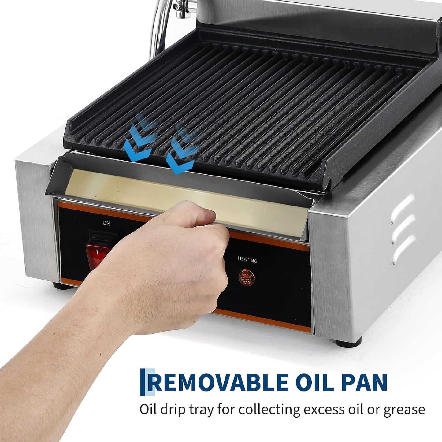 1800W Commercial Panini Press Grill - Stainless Steel Sandwich Maker - 9"x9" Full Grooved Surface - 6 Temp Settings - Ideal for Burgers, Steaks, Cafés - 110V, American Plug - Size: 6-Level