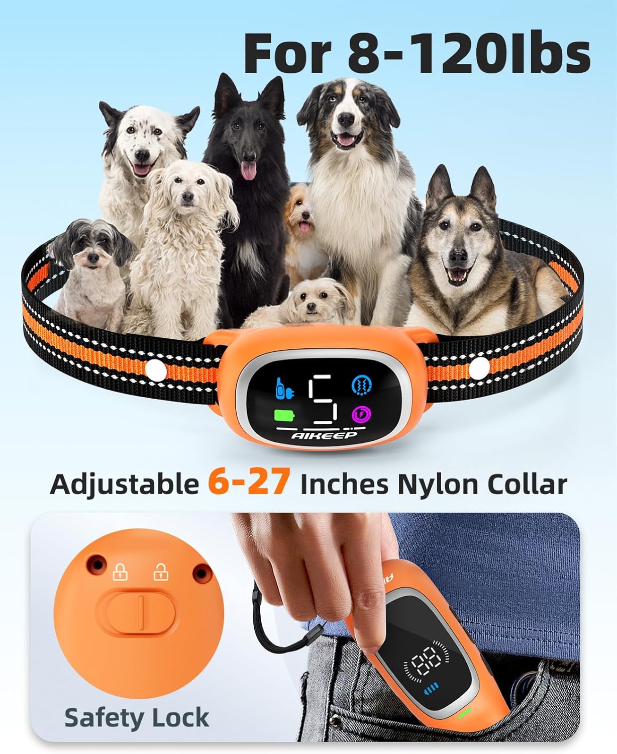 2-in-1 Dog Shock Collar and Bark Collar for Dogs – 3300FT Dog Training Collar with Remote, IP67 Waterproof e Collar with Anti-Bark/Beep/Vibration/Shock Modes for Small Medium Large Dog(8-120Lbs)