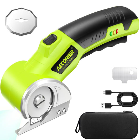 Cordless Electric Scissors: 4V Rechargeable Rotary Cardboard Cutter, 3000mAh Battery, with LED Light & Safety Lock, 2 Blades, Electric Box Cutter for Fabric Carpet Carton Plastic Leather Cloth