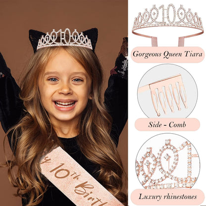 8pcs 40th Birthday Decorations gifts for Women, Including 40th Happy Birthday Cake Topper, Queen Sash with Pearl Pin, Sweet Rhinestone Tiara Crown for Women, Number Candles and Balloons (Rose Gold)