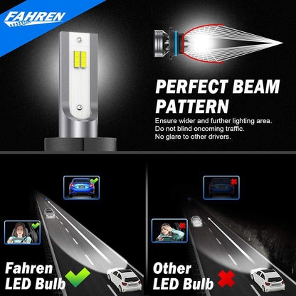 FAHREN H11 H9 LED Headlight Bulbs, 40000LM Super Bright H11 LED Bulb with Canbus Driver, 360° Adjustable Light Angle Halogen Replacement Kit, 6500K White IP68 Waterproof, Pack of 2