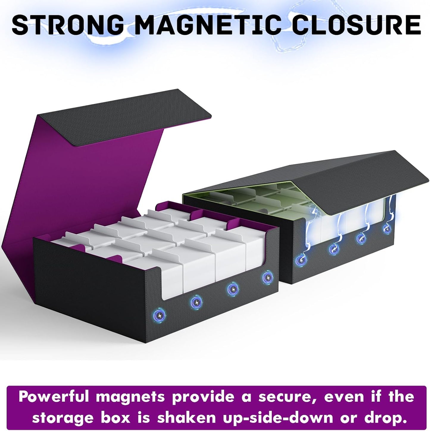 ZLCA Card Storage Box for MTG PTCG, Commander Deck Box Holds 3000+ Cards, Card Storage Case with 4 Stoppers, Card Organizer for TCG Sport Cards (Black)