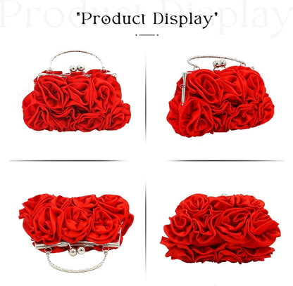 JAMBHALA Women Evening Clutch Bag Floral Satin Purses with Detachable Strap for Wedding, Party, Prom