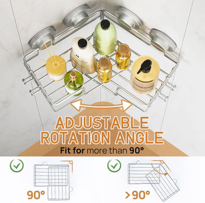 LEVERLOC Shower Caddy Suction Cup, 2 Pack Black Shower Shelf with Hooks and Soap Holder, NO-Drilling Bathroom Organizer, Rustproof Metal Bathroom Storage and Organization