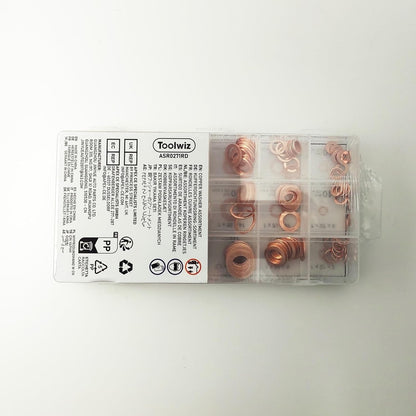 Toolwiz 150PCS 15 Sizes Copper Washers Metric Sealing Assortment Set Flat Ring Sump Plug Crush Washer Oil Drain Plug Gasket Seal Assortment Set M5/6/7/8/10/10.5/11/12/12.5/14/15/16/16.5/17.5