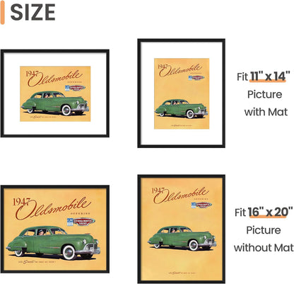 upsimples 11x14 Picture Frame, Display Pictures 8x10 with Mat or 11x14 Without Mat, Wall Hanging Photo Frames, Black