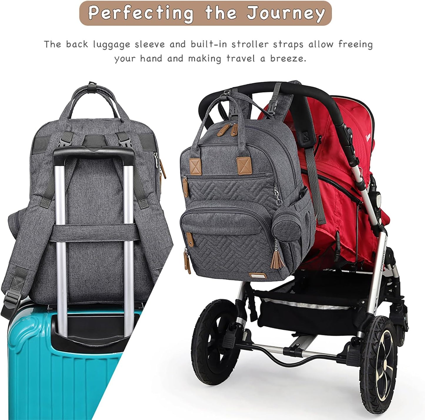 Diaper Bag Backpack, iniuniu Large Baby Bags with Diaper Pouch, Washable Changing Pad, Pacifier Case and Stroller Straps