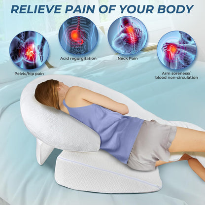 SAHEYER Side Sleeper Pillows with Arm Hole, Shoulder Relief Wedge and Body Pillow System for Adults, Shredded Memory Foam Long Pillow for Shoulder Pain, Acid Reflux and GERD,Large Size(5'10 Within)