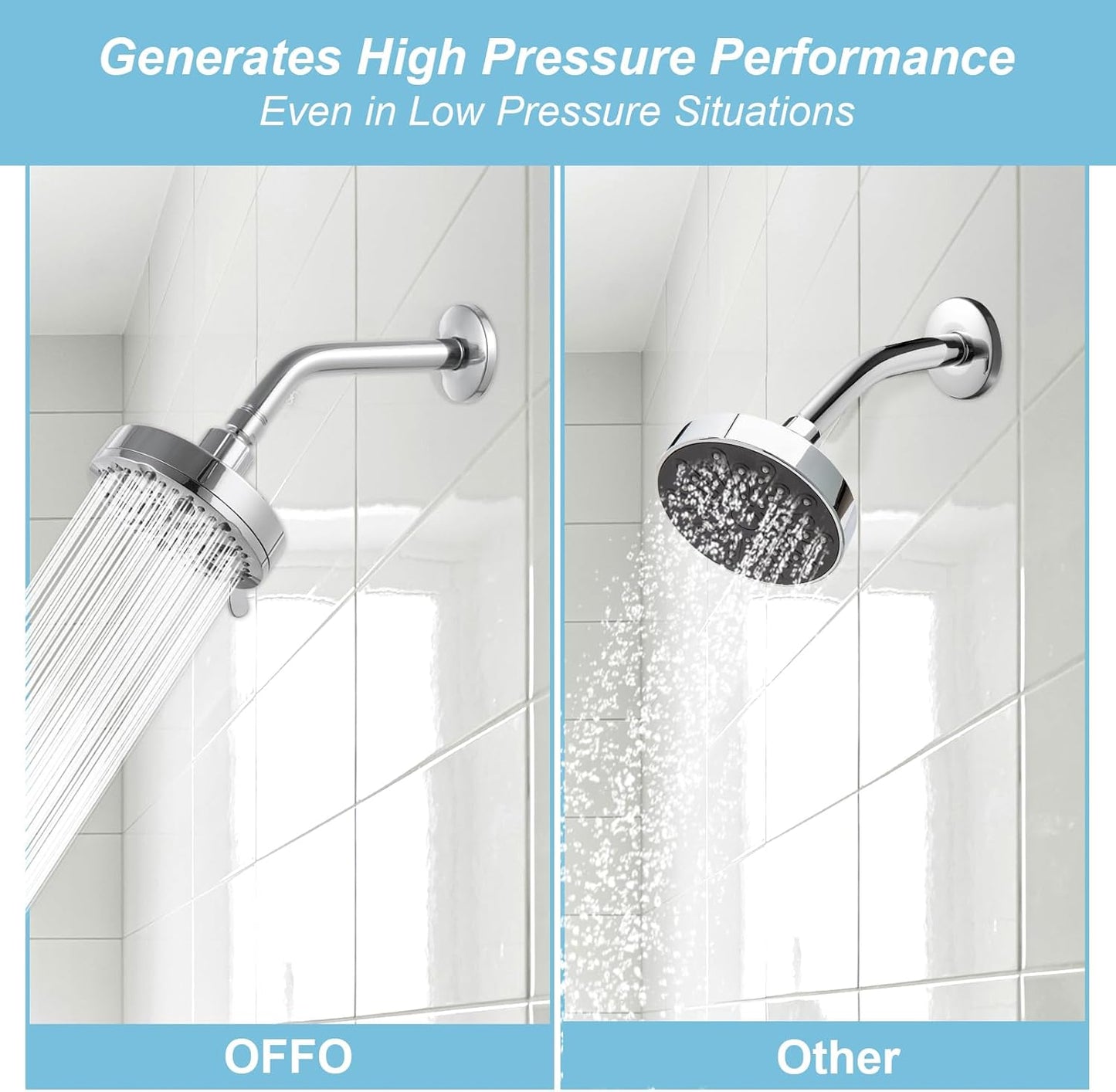 OFFO Shower Head, High Pressure Shower Head with Pause Mode, 9 Mode Fixed Showerheads for Strong Water Flow & Relaxing Shower Experience,Brushed Nickel