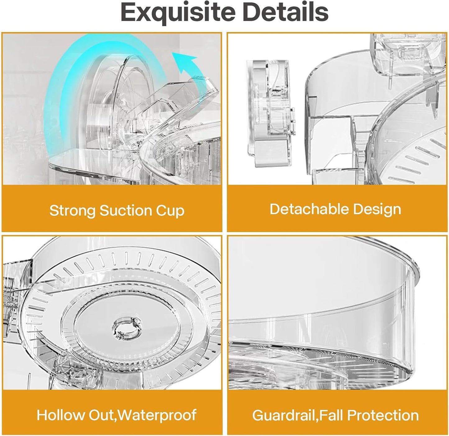 360° Rotating Corner Shower Caddy with Strong Suction Cups, Waterproof Bathroom Organizers and Storage Accessories, Easy to Install and Removable Shower Shelves for Vanity Kitchen Home