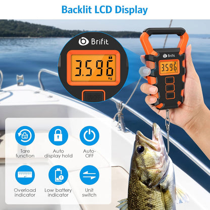 Upgraded Digital Fishing Scale with Ruler, 15g/50kg Electronic Digital Luggage Scale, 110lb Max Fishing Postal Hanging Hook Scale with Measuring Tape, Backlit LCD Display (Batteries Included)