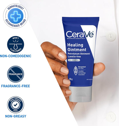 CeraVe Healing Ointment, Moisturizing Petrolatum Skin Protectant for Dry Skin with Hyaluronic Acid and Ceramides, Multi-Purpose Face, Body & Lip Balm, Lanolin-Free & Fragrance-Free, 340g
