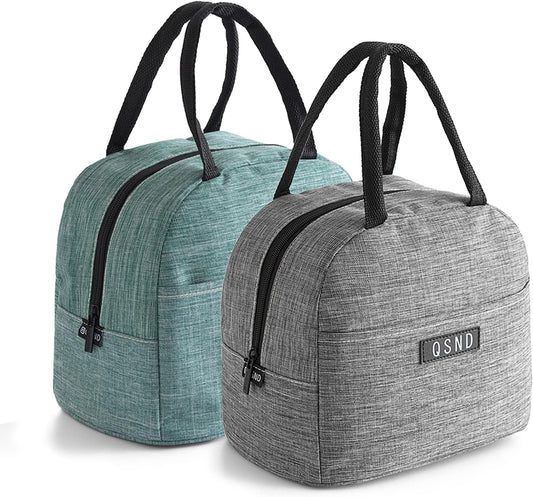 HiPretty 2 Pack Lunch Bags, Insulated Tote Boys Girls Lunch Box, Freezable Leakproof Lunch Bag for Women Men and Kids (Gray, Green)