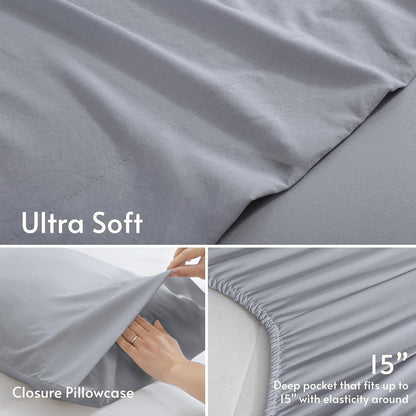 JOLLYVOGUE Queen Size Bed Sheet Set - 4 Piece Bed Sheets Set with Deep Pocket - Soft Breathable & Cooling - Resists Shrinkage & Fading Draps Queen - Easy Care (Dark Grey)