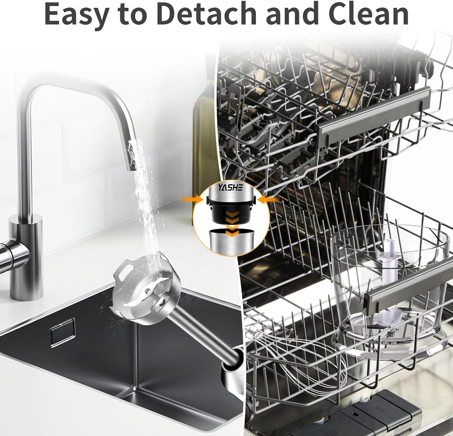 YASHE Immersion Blender, 5 in 1 Handheld Blender, Continuously Variable Speed, Stainless Steel Blender Stick, Emulsion Blender with Chopper, Whisk and Milk Frother for Meat, soups and Baby Food