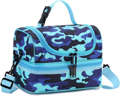 VASCHY Lunch Box Bag Men, Insulated Two Compartments Bento Cooler Bags for Adults/Women/Kids for School,Daycare,Kindergarten,Picnic Black