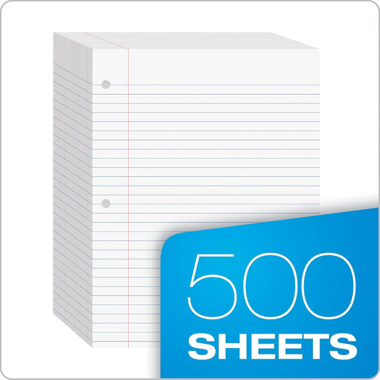 Oxford Filler Paper, 8" x 10-1/2" Wide Ruled Paper, 3 Hole Punch, Loose Leaf Notebook Paper for 3 Ring Binders, 500 Sheets, White, for School, Office - PuriLite