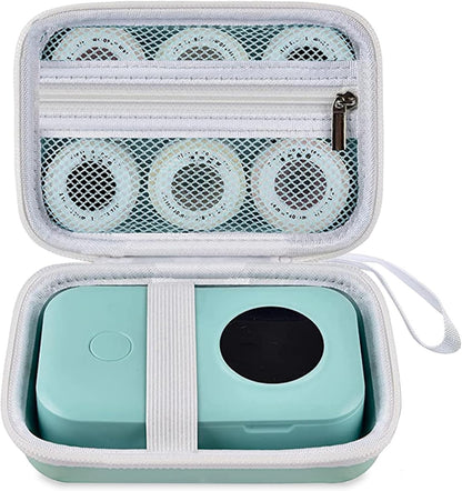 TUGUAI Label Maker Case Compatible with NiiMbot D11 D110 SUPVAN E10 Phomemo D30 Nelko P21 Label Printer, Hard Carrying Container Storage Holder Organizer for Tape Roll, Charging Cable, Green