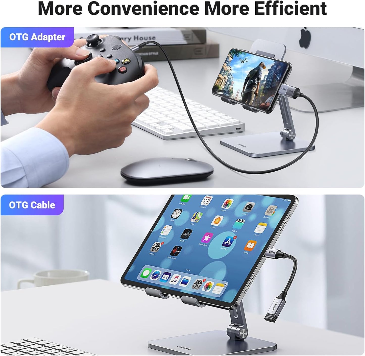 UGREEN USB C to USB Adapter 2 Pack, USB 3.2 Gen 2 10Gbps USB C Adapter USB C Male to USB 3.2 Female Adapter OTG Compatible with iPhone 15, Galaxy S24 S23 Ultra, MacBook Pro Air, iPad Pro Mini, Grey
