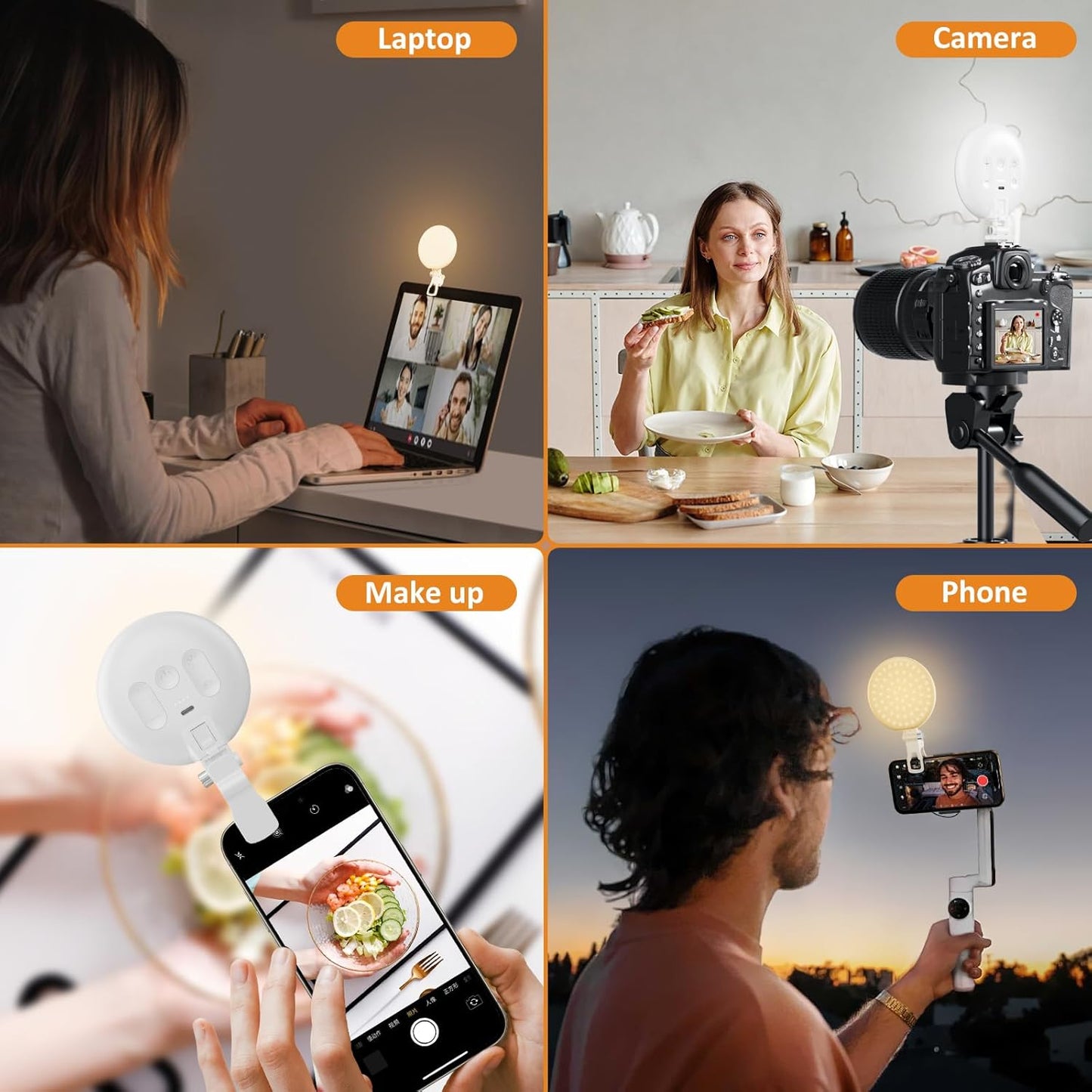 Anautin 60 LED Ring Light, Rechargeable Selfie Light with Front & Back Clip, 2500-6500K Portable Phone Light, Adjustable 3 Light Modes for iPhone, iPad, Tablet, Laptop, CRI97+, 90 Grams (Pink)