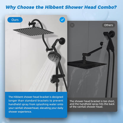 Hibbent Upgraded All Metal 10"Rainfall Showerhead Combo, High Pressure Shower Head with 10-Spray Mode Handheld, Innovative 4-way Diverter with Pause Mode, 71'' Shower Hose and Handheld Holder, Chrome