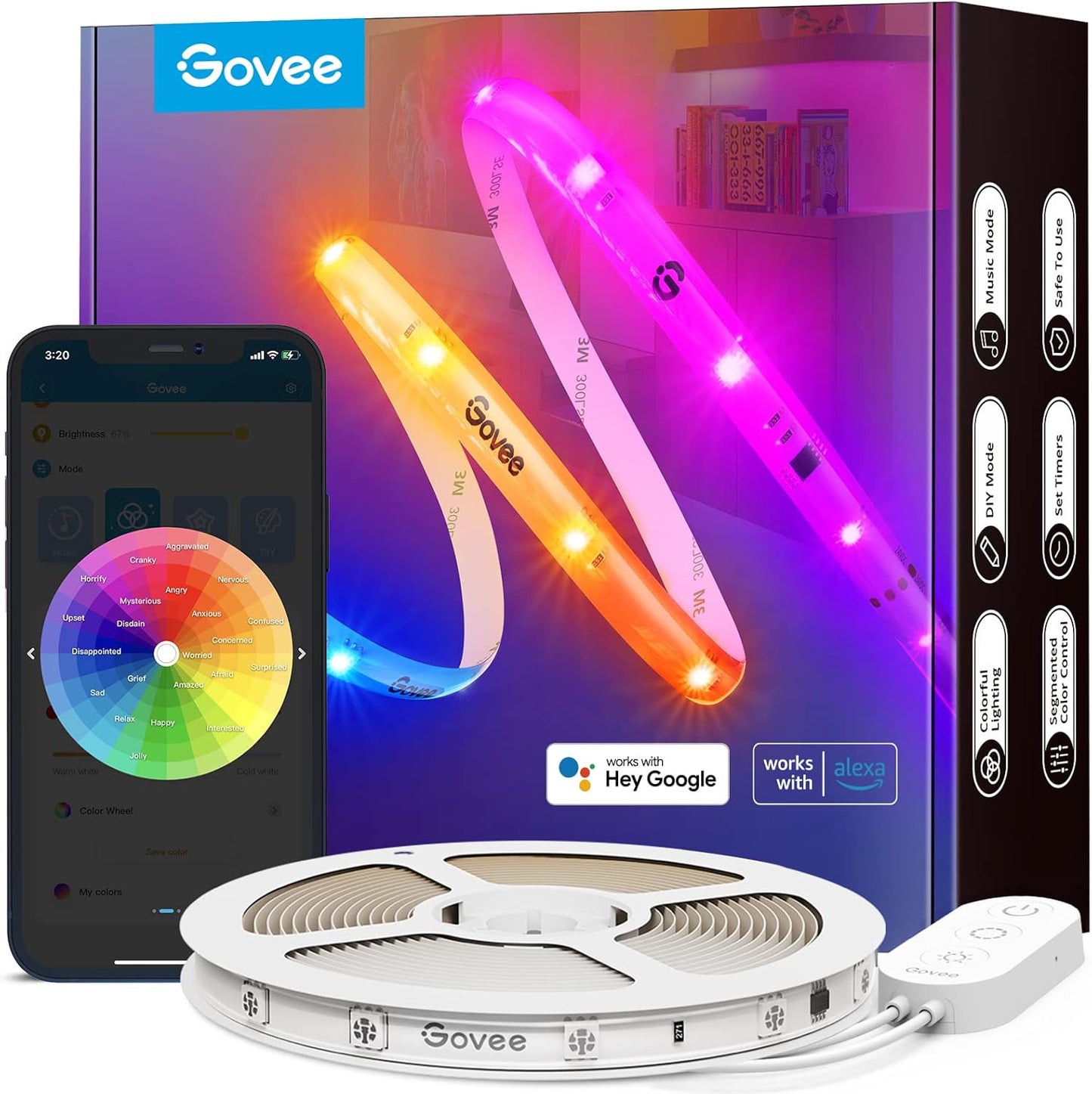 Govee RGBIC Pro LED Strip Lights, 16.4ft Color Changing Smart LED Strips, Works with Alexa and Google, Segmented DIY, Music Sync, WiFi and App Control, LED Lights for Bedroom,Home Decor