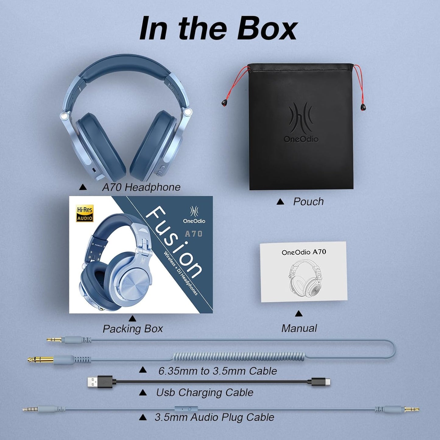 OneOdio A70 Fusion Bluetooth Over Ear Headphones with 72H Playtime, Studio DJ Headphones with Share-Port, Wired and Wireless Recording Headphones with Stereo Sound for Electric Drum Piano Guitar AMP