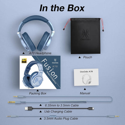 OneOdio A70 Fusion Bluetooth Over Ear Headphones with 72H Playtime, Studio DJ Headphones with Share-Port, Wired and Wireless Recording Headphones with Stereo Sound for Electric Drum Piano Guitar AMP