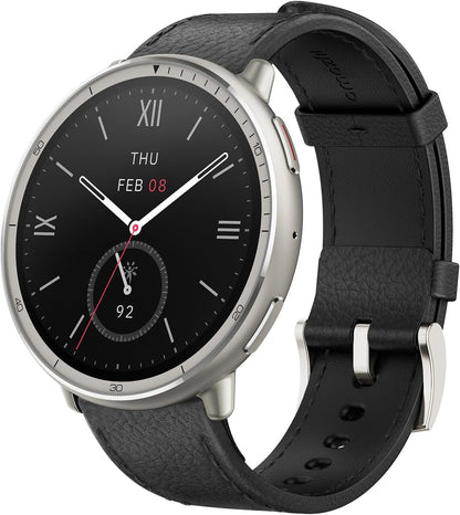 Amazfit Active 2 Smart Watch 44mm, 10 Day Battery, Fitness Tracker, Sleep Monitor, GPS Maps, 160+ Sport Modes, Water Resistant, for Android & Apple iPhone, Sapphire Glass, Black Leather Strap