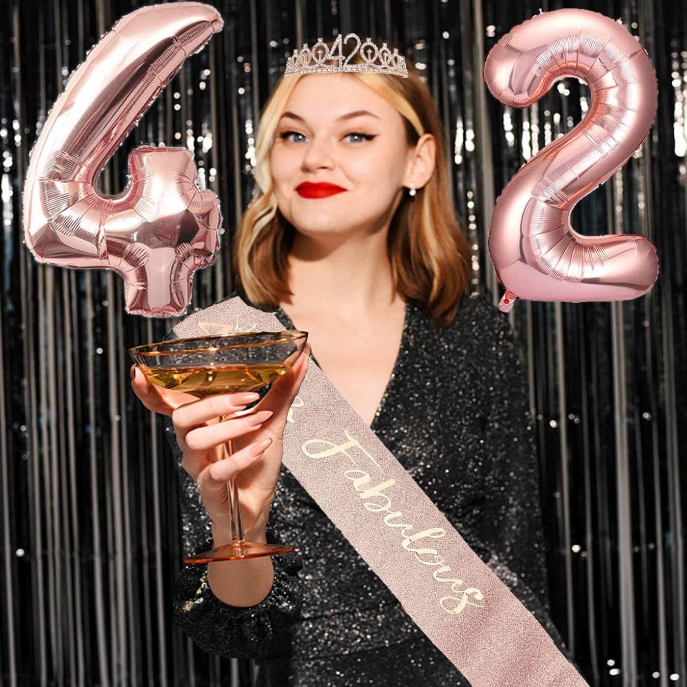 8pcs 40th Birthday Decorations gifts for Women, Including 40th Happy Birthday Cake Topper, Queen Sash with Pearl Pin, Sweet Rhinestone Tiara Crown for Women, Number Candles and Balloons (Rose Gold)