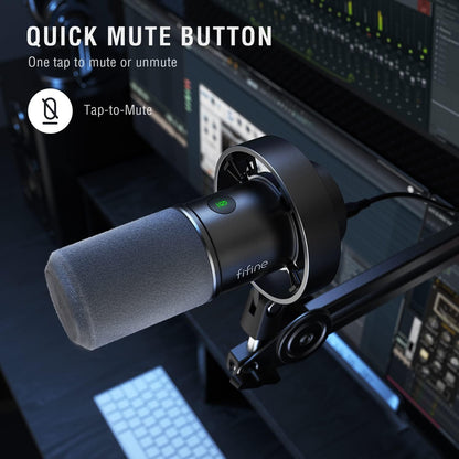 Fifine XLR/USB Podcast Microphone, PC Recording Dynamic Mic for Streaming, Studio, Vocal, Voice-Over, Instruments, Metal Cardioid Mic with Tap-to-Mute, Monitoring Headphone Jack, Gain Knob-K688