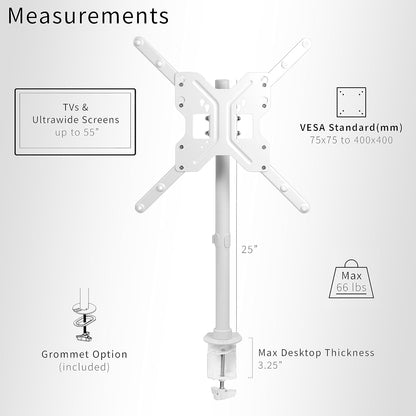 VIVO Ultra Wide TV Desk Mount for up to 55 inch Screens Weighing 29.9kg, Full Motion Height Adjustable Single Television Stand, Black, STAND-V155C