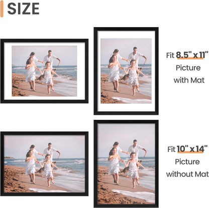 upsimples 11x14 Picture Frame, Display Pictures 8x10 with Mat or 11x14 Without Mat, Wall Hanging Photo Frames, Black