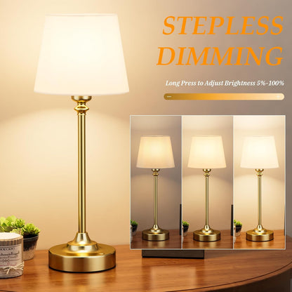 Rechargeable Cordless Table Lamp: 3000k Stepless Dimming, 1 Pack Brass 4000mAh Battery Operated Wireless Touch Lamp for Dining Table, Counter, Living Room, Bedroom
