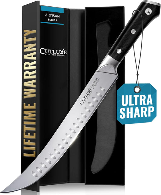 Cutluxe Butcher Knife – 10″ Cimeter Breaking Knife, Razor Sharp Forged High Carbon German Steel, Full Tang Carving Knife, Ergonomic Handle Design – Artisan Series