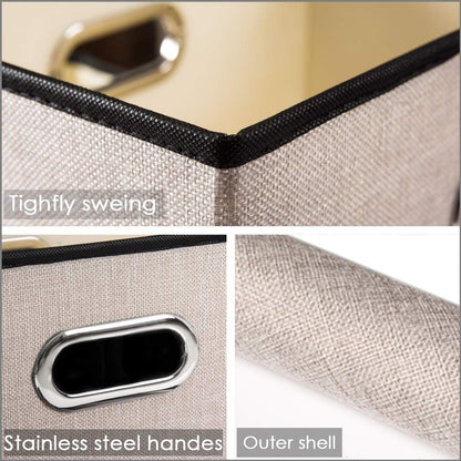 PRANDOM Large Foldable Storage Bin with Lid [1-Pack] Linen Fabric Decorative Storage Box Organizer Containers Basket Cube with Handles Divider for Bedroom Closet Office Living Room (17.7x11.8x11.8")