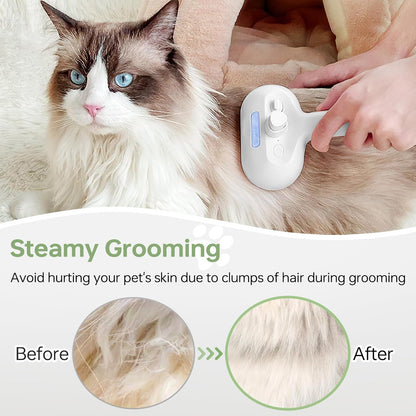 Caseeto Cat Brush for Shedding, 3 In 1 Cat Steam Brush Pet Brush for Shedding Pet Hair Cleaning Brush Comb Steamy Cat Brush Easily Removes Mats, Tangles, and Loose Fur