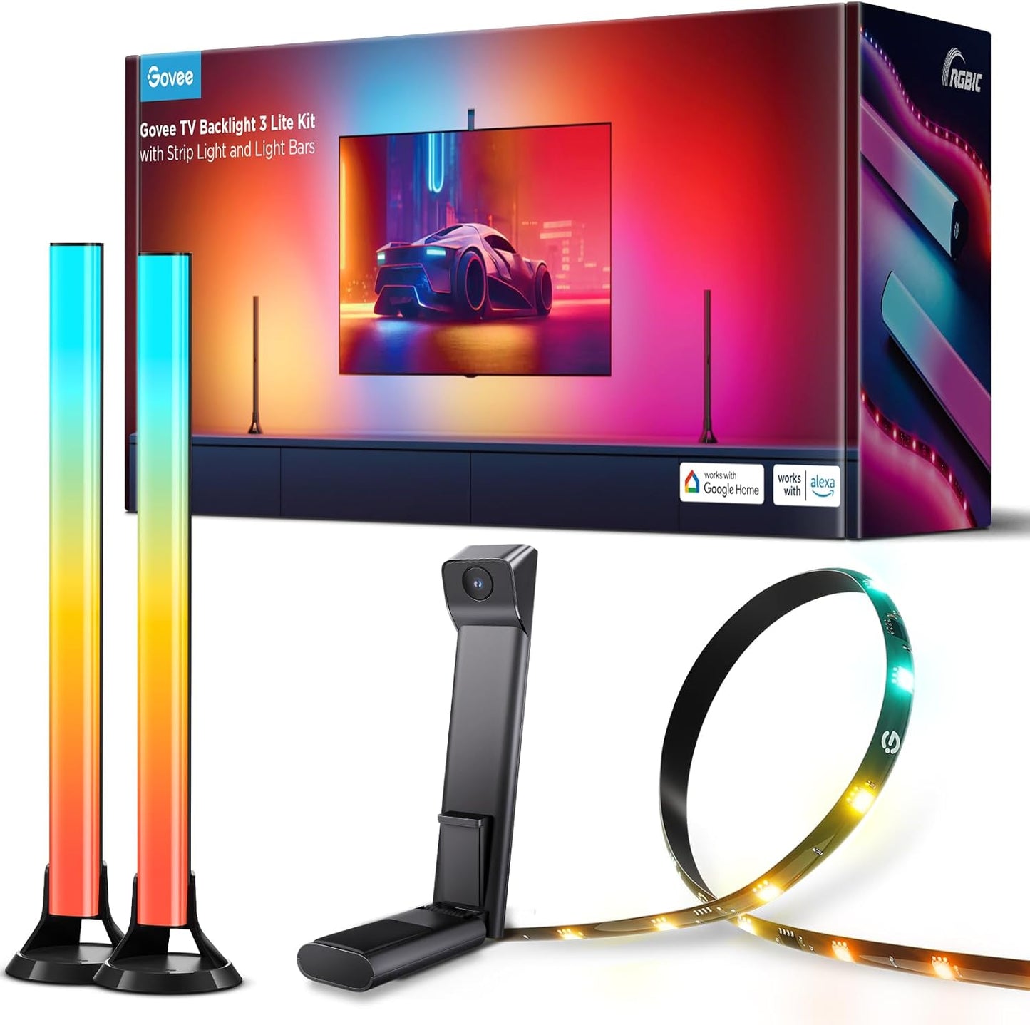 Govee TV Backlight 3 Lite Kit for 55–65 Inch TVs – RGBICW Smart LED TV Backlight with Camera, 11.8ft LED Strip & Dual 15-Inch Light Bars, App & Voice Control - PuriLite
