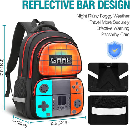 School Backpack for Boys,Gamer Kids Backpack for Elementary Middle School Student Age 6-14,17″ Video Game Bookbag for Laptop
