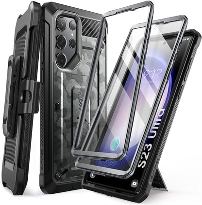 SUPCASE Unicorn Beetle Pro Case for Samsung Galaxy S23 Ultra 5G (2023), [Extra Front Frame] Full-Body Dual Layer Rugged Belt-Clip & Kickstand Case with Built-in Screen Protector (Black)