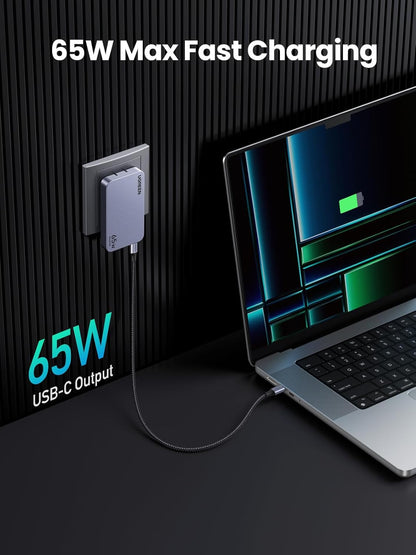 UGREEN Nexode Pro 65W Flat USB C Charger, 3-Port Ultra Slim GaN Compact Fast Charging Wall Charger PPS for MacBook Pro Air, Pixelbook, iPad Air, iPhone 17 Pro Max 16, Pixel 9 8, Galaxy S25 Ultra - PuriLite