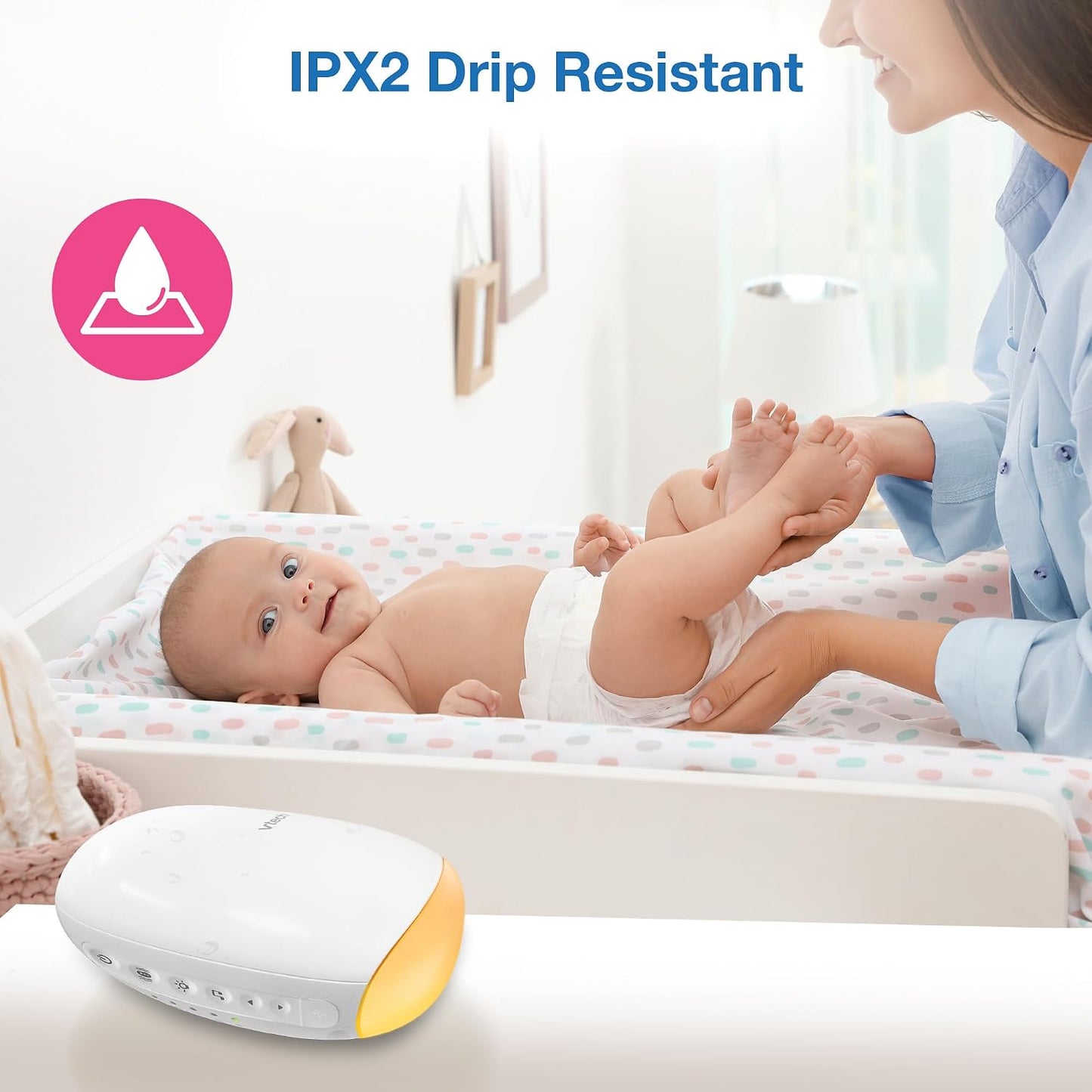 VTech Sound and Motion Stroller, 3-Level Rocking Motion, Stroller and Crib Mount, IPX2 Waterproof and Drip Resistant, Rechargeable Battery, Auto-Off Timer, Amber Night Light: V-Hush Rocker VR1