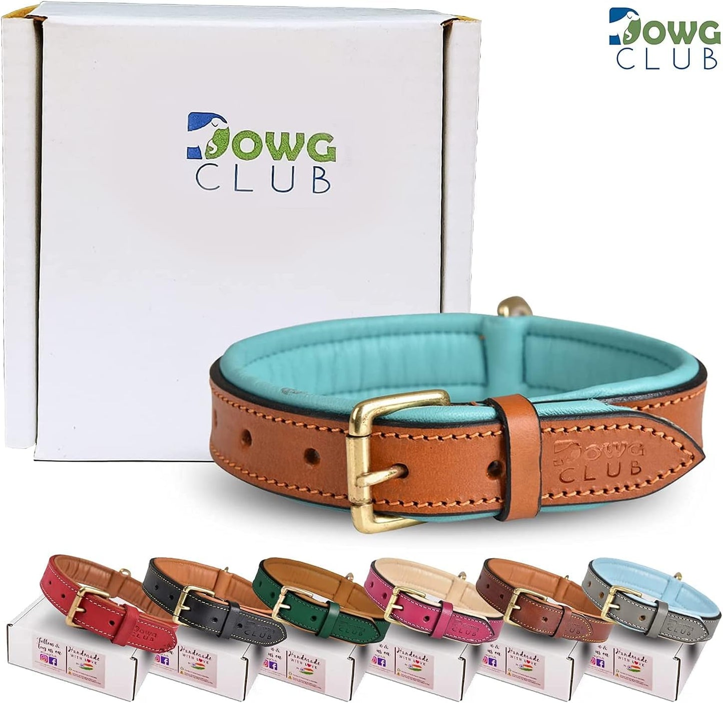 DowgClub | Genuine Leather Dog Collar | Full Grain, Heavy Duty | Comfortable, Strong | Best for Pups, Small, Medium & Large Breeds | Pink, Brown, Black, Tan