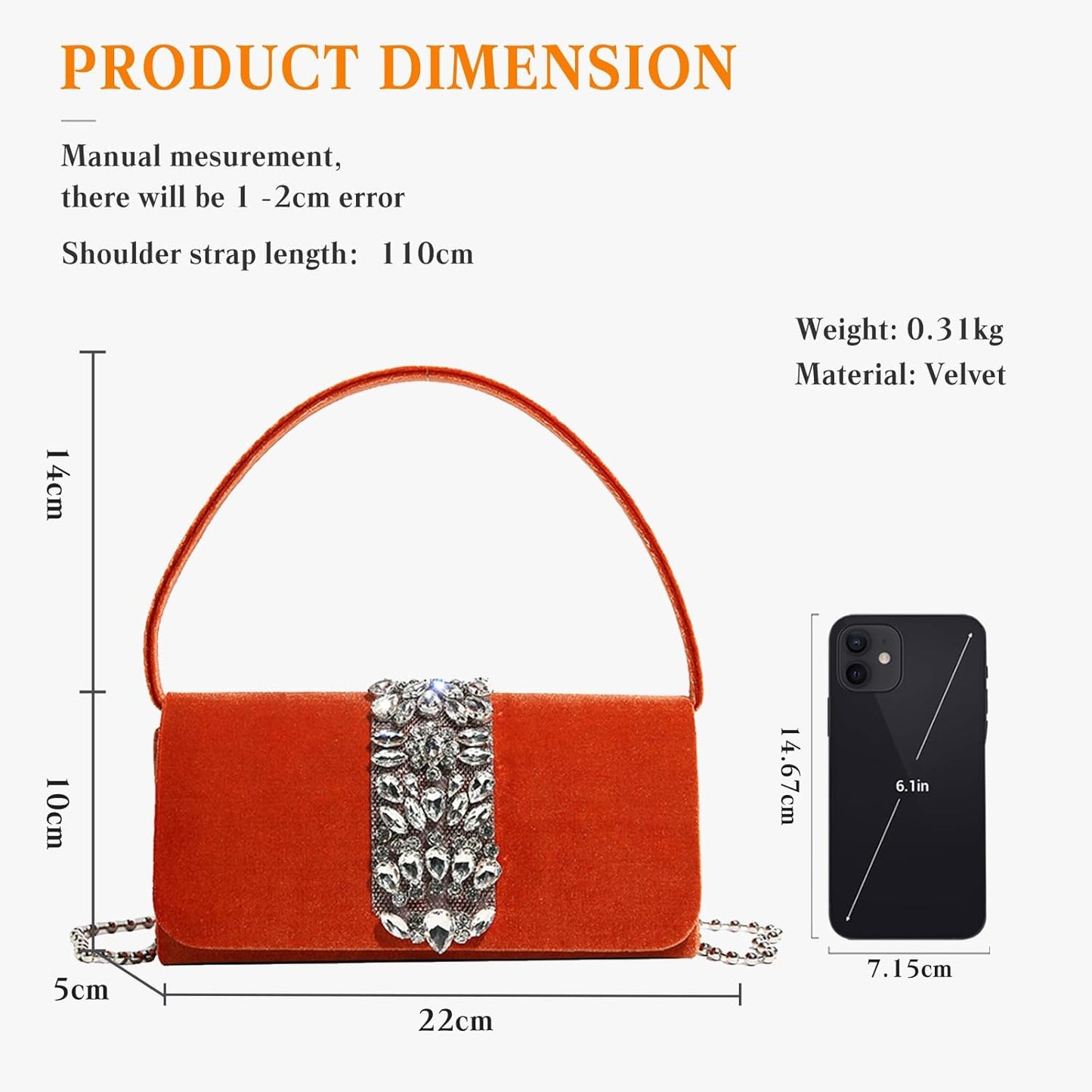 CORIOS Evening Bag for Women Rhinestone Clutch Bag Sparkly Crystal Handbag Bridal Wedding Purse Glitter Shoulder Bag