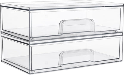 Vtopmart 3 Pack Stackable Clear Plastic Drawer Organizer, Makeup Organizers and Storage for Eyeshadow Palettes, Cosmetics, Beauty Supplies, Ideal for Vanity, Desk, Office, Bathroom Organization