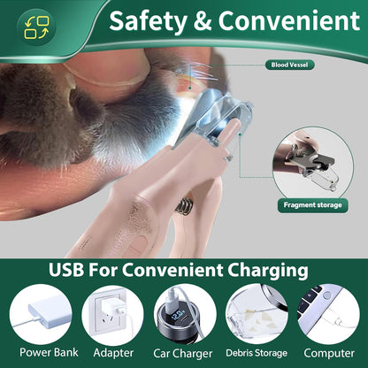CATPICK 2-in-1 Cat Nail Clippers & Dog Nail Clippers Trimmers for Large Medium Small Dogs Cats Claw Trimmer Quick Sensor and Safety Guard USB Rechargeable with 2 LED Lights Dogs Nail Trimmer