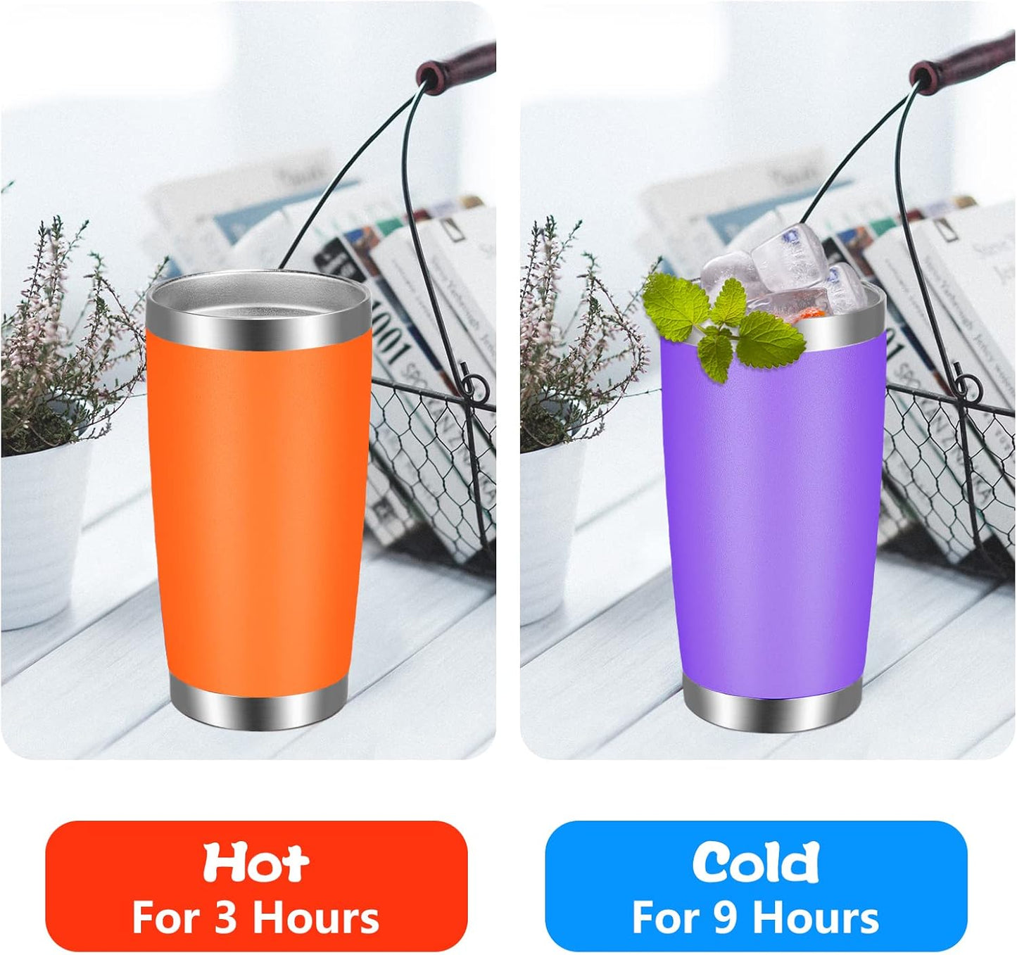 VEGOND 20oz Tumbler with Lid and Straw Stainless Steel Tumbler Cup Bulk Vacuum Insulated Double Wall Travel Coffee Mug Powder Coated Coffee Cup (Bluish Violet 6 Pack)