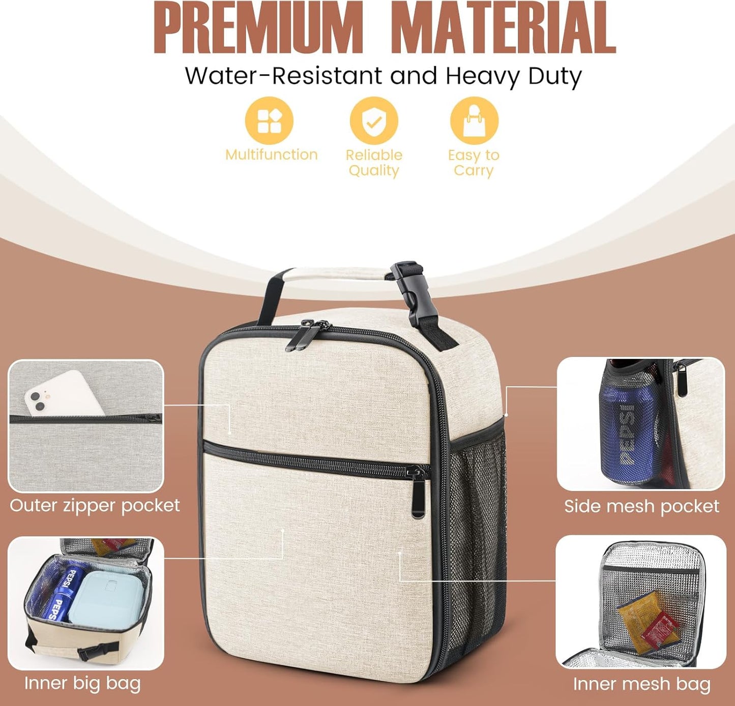 Lunch Bag for Men/Women, Reusable Lunch Box for Adult, Small Insulated Lunch Box, Lunch Tote Bag for Office, Work, Picnic