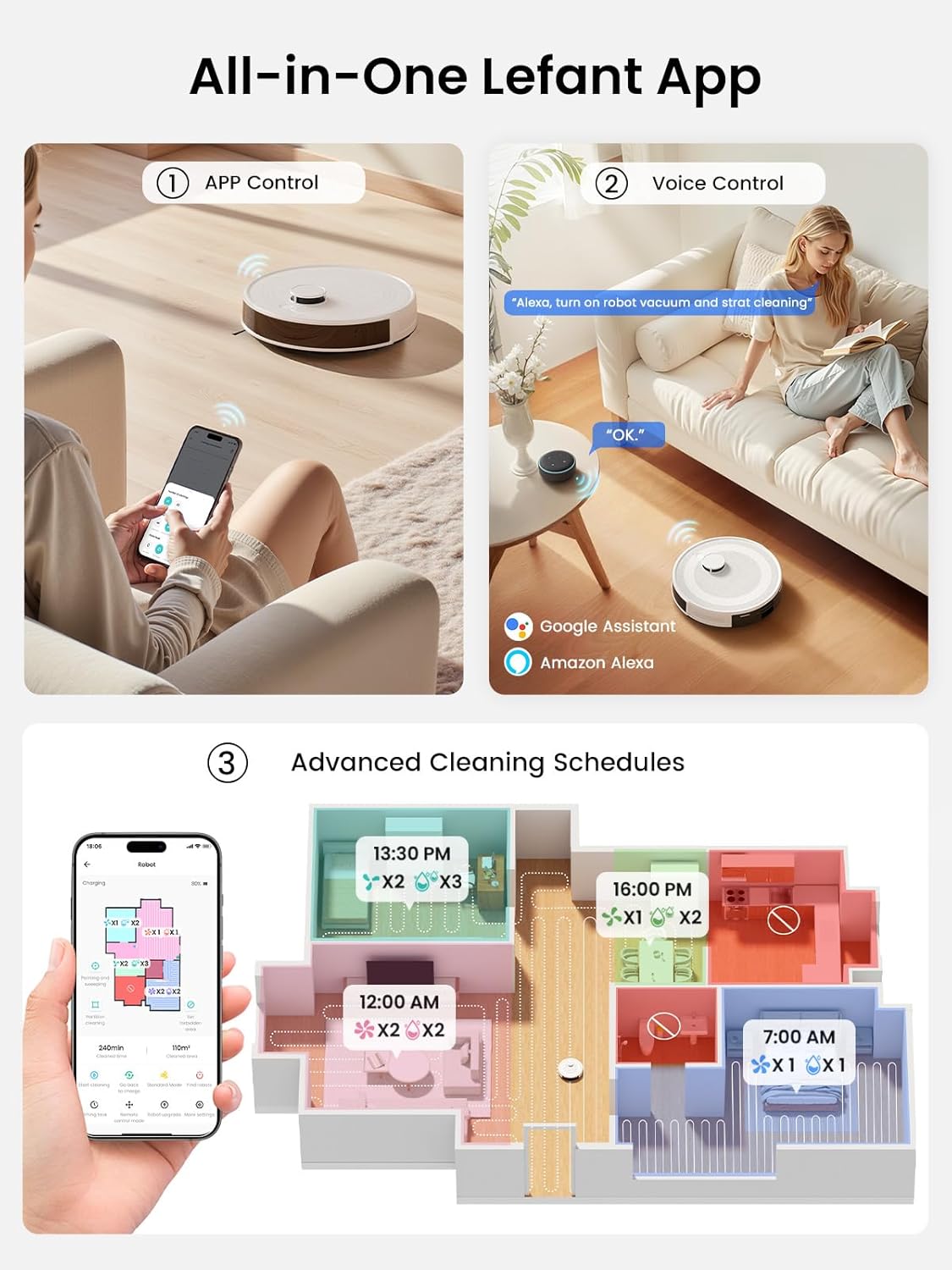 Lefant M2 Plus Robot Vacuum and Mop Combo,190° PSD Obstacle Avoidance,LIDAR Navigation,6000Pa Powerful Suction,40-Day Capacity, Perfect for Pet Hair,140 Min Runtime, WiFi/App/Alexa