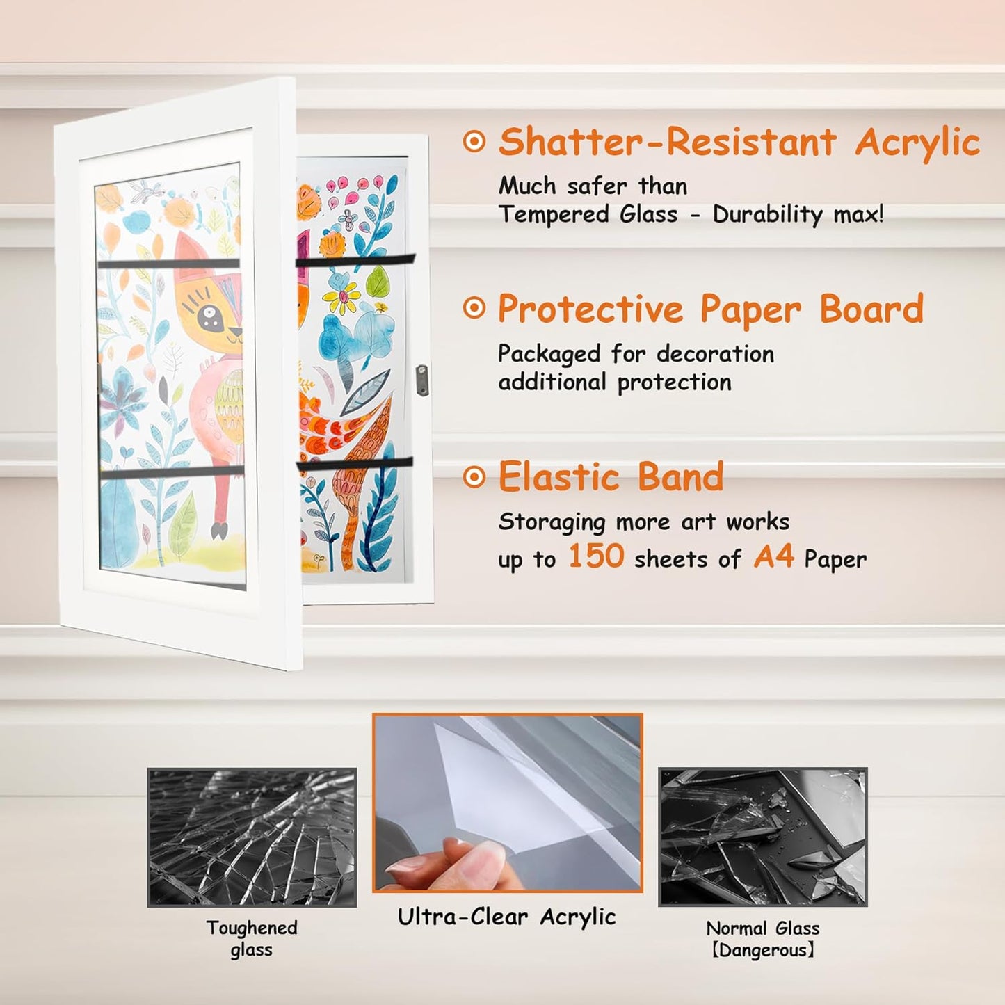 [2-Pack] Kids Artwork Frames Changeable, 8.5 x 11-IN Frames for Kids Artwork, Front Opening Picture Frames, Home Decor, Up to 150 Pcs of Child Art Frame, Craft Storage, Hanging Wall Décor